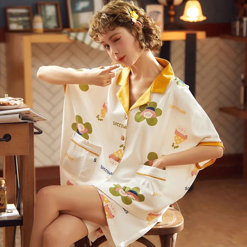 Женский пижамный комплект цветочный кардиган пижама с лацканами женские летние