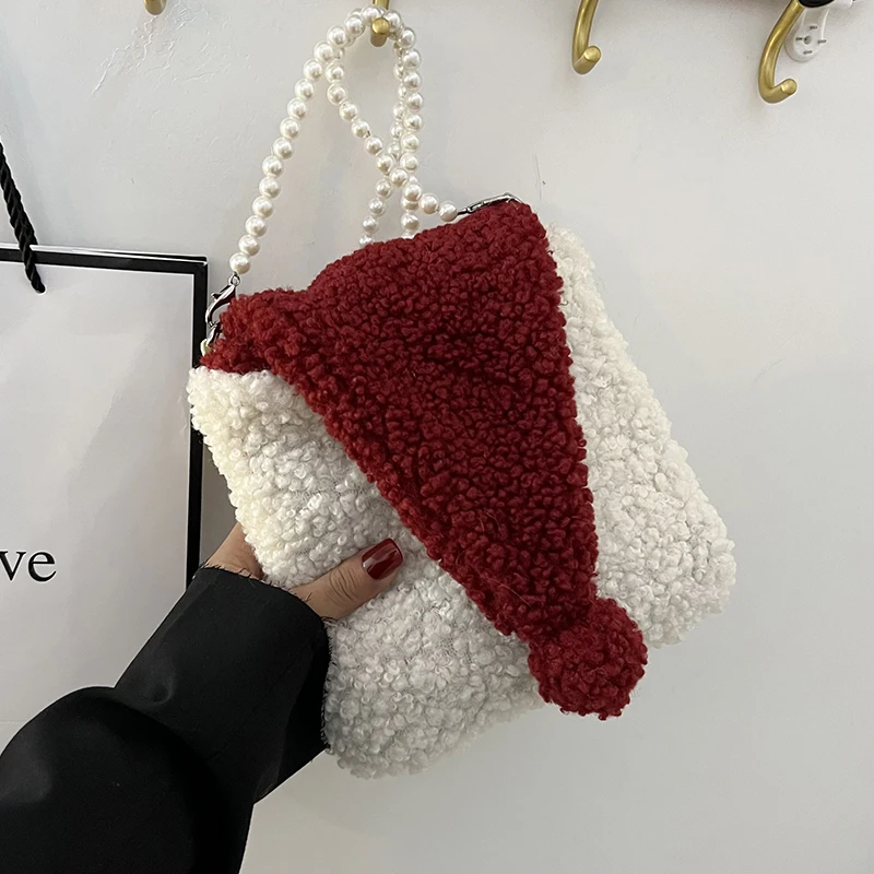 

Рождественская маленькая сумка-тоут из искусственного меха, дизайнерские женские сумки на плечо, 2021 зимние пушистые сумки через плечо с вер...