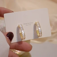 korean 14k plated gold temperament round earring for women one row aaa zircon stud earring wedding engagement jewelry brincos