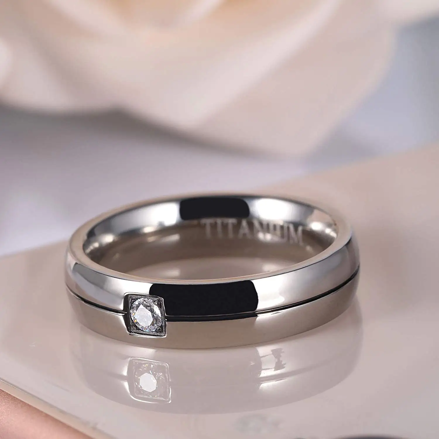 Tigrade Men wedding Ring Titanium White Cubic Zirconia Inlay with Line Silver Color Trendy Couple Engagement Band Engraved aneis