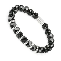 bofee natural black onyx beads bracelet steel string stretch hand chain hematite energy fashion jewelry for women men lovers