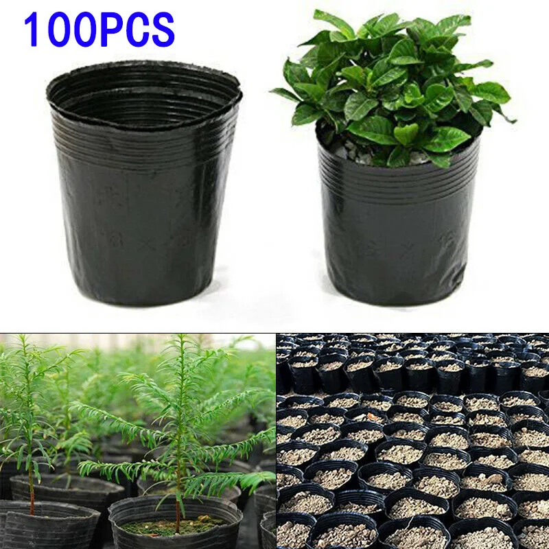 

100Pcs Round Nutritional Black Plastic Nursery Pots Plants Pots Garden