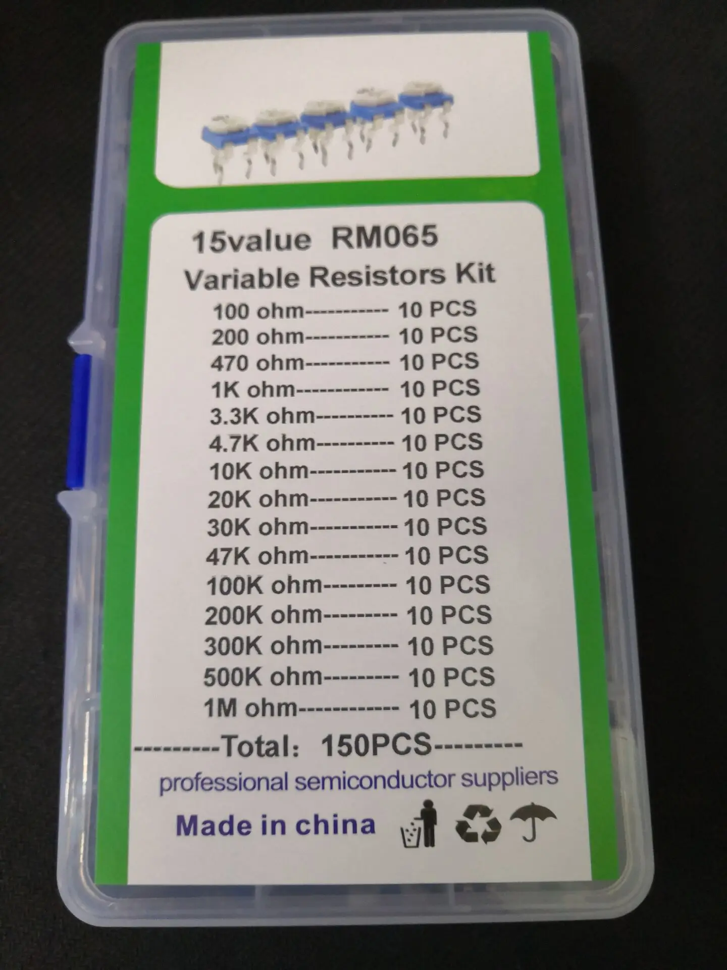 Потенциометр RM-065 100R ~ 1M 15 значений 101 102 103 104 201 501 202 502 203 303 503 204 504 105 1/10k коробка с