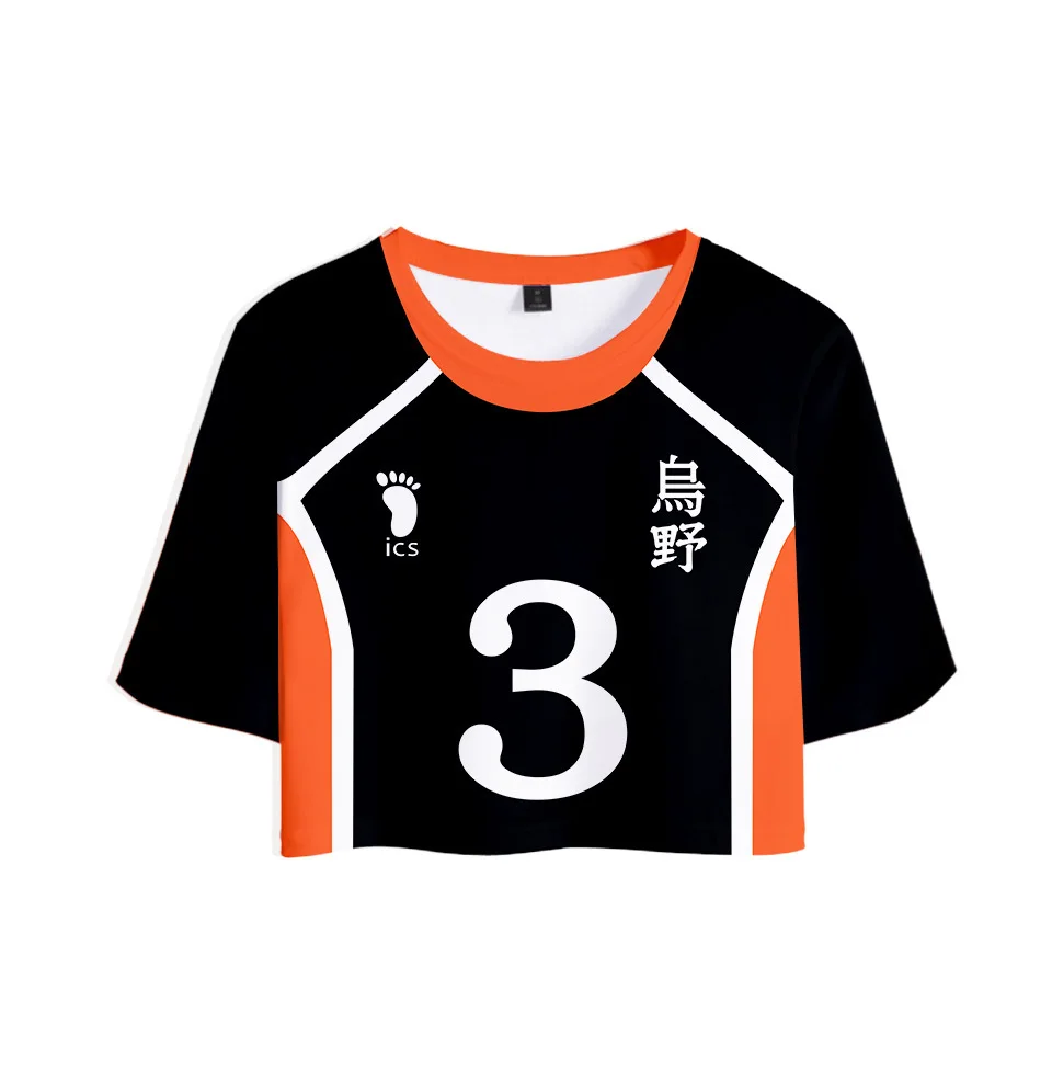 Укороченный топ с Аниме Haikyuu футболка для женщин Karasuno High School Hinata Shoyo женские