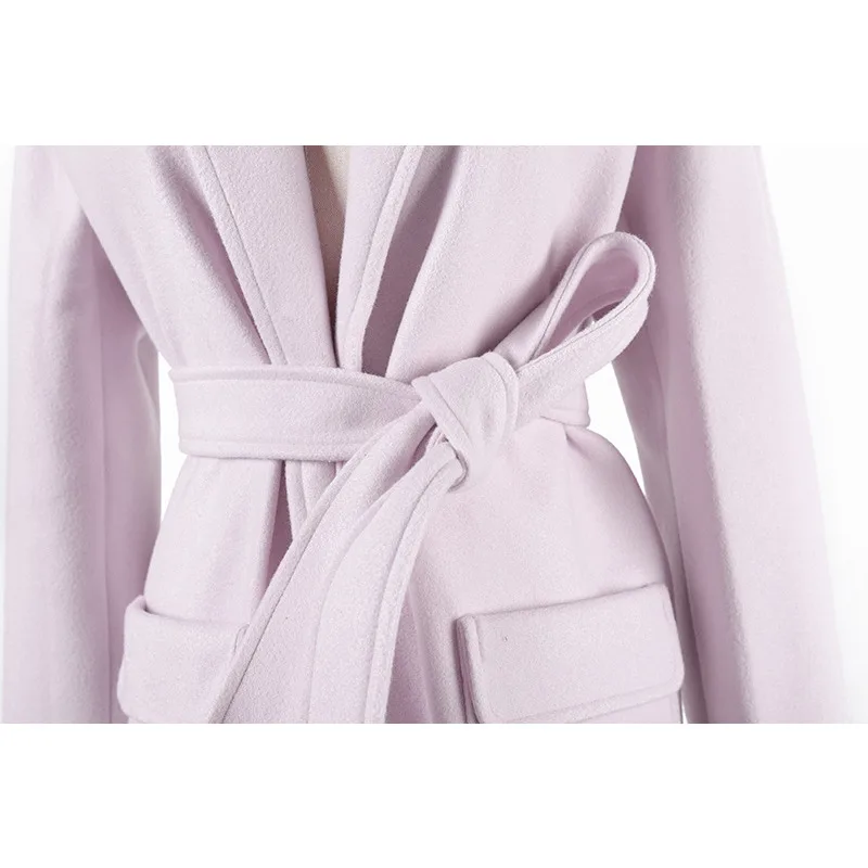 

SONDR 2020 Women's Woolen Coat Laepl Collar Lacing Slim Purple Elegant Pocket Casual High Quality New Autumn Fashion Tide