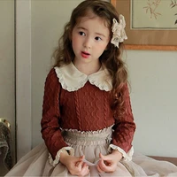 girls spring cotton solid color sweater toddler doll collar sweatshirt girl sweet sweater long sleeve kids clothing 100 150cm