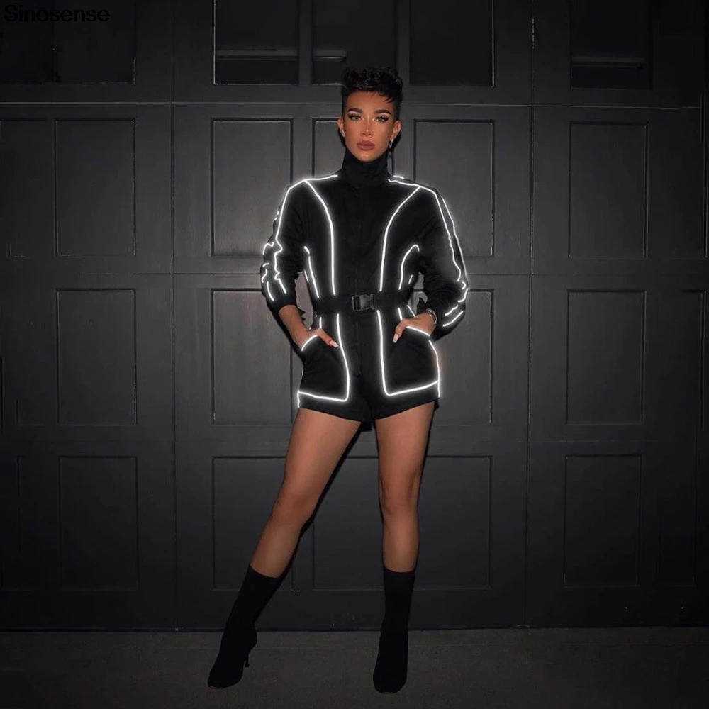 Новинка осени свободный черный комбинезон с поясом 2019 длинный рукав молния