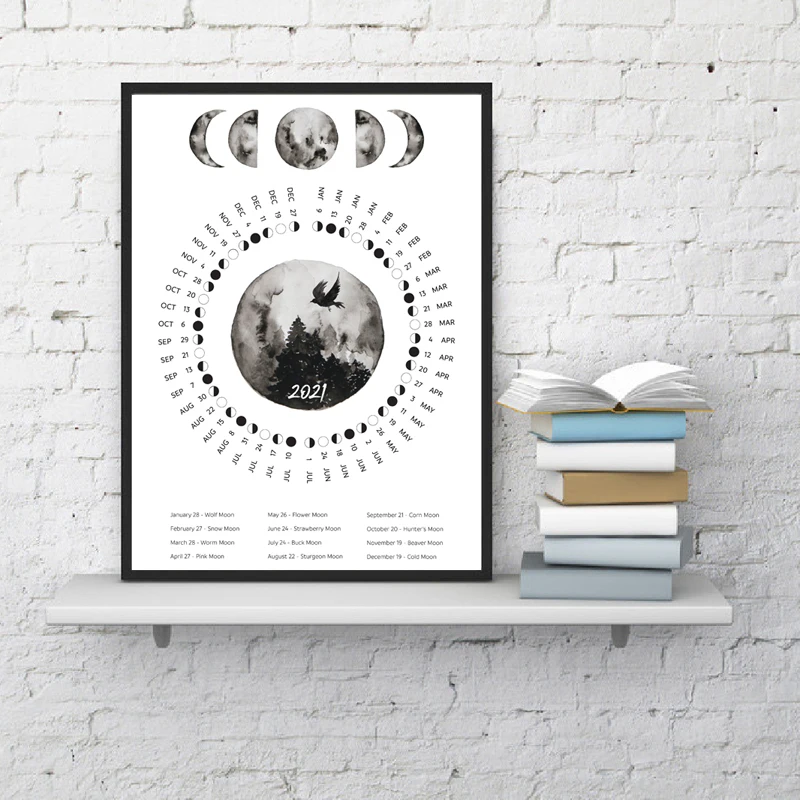 2021 г. фазы Луны календарь холст художественный плакат печать США и Европа графика