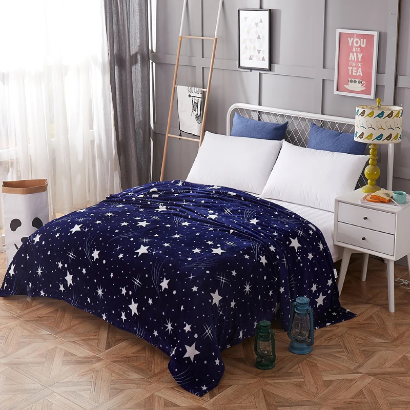 

Bright stars bedspread blanket 200x230cm High Density Super Soft Flannel Blanket to on for the sofa/Bed/Car Portable Plaids