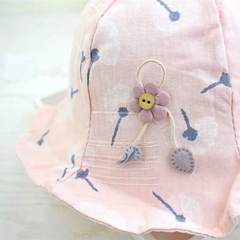 Wholesale Dandelion  Flower Baby Girls Caps With Bowknot Princess Infant Kids Outdoor Beach Bucket Hats Newborn Baby Sun Hat