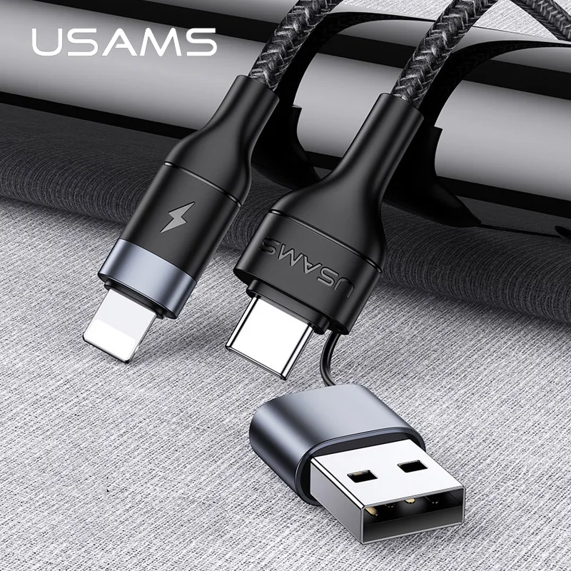 USAMS разъемом USB Type C Lightning Кабель 2 в 1 60 Вт PD Быстрый зарядный кабель для передачи