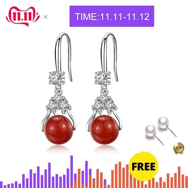 

925 sterling silver red green Agate fashion women's earrings 2021 simple agate drop earrings jewelry deals black friday 2021