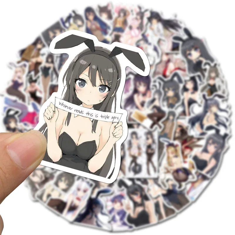 Pegatinas de Anime para chica conejito Sakurajima Mai, 50 Uds., mochila impermeable, port&aacute;til, Moto, monopat&iacute;n, equipaje, juguete de regalo-2