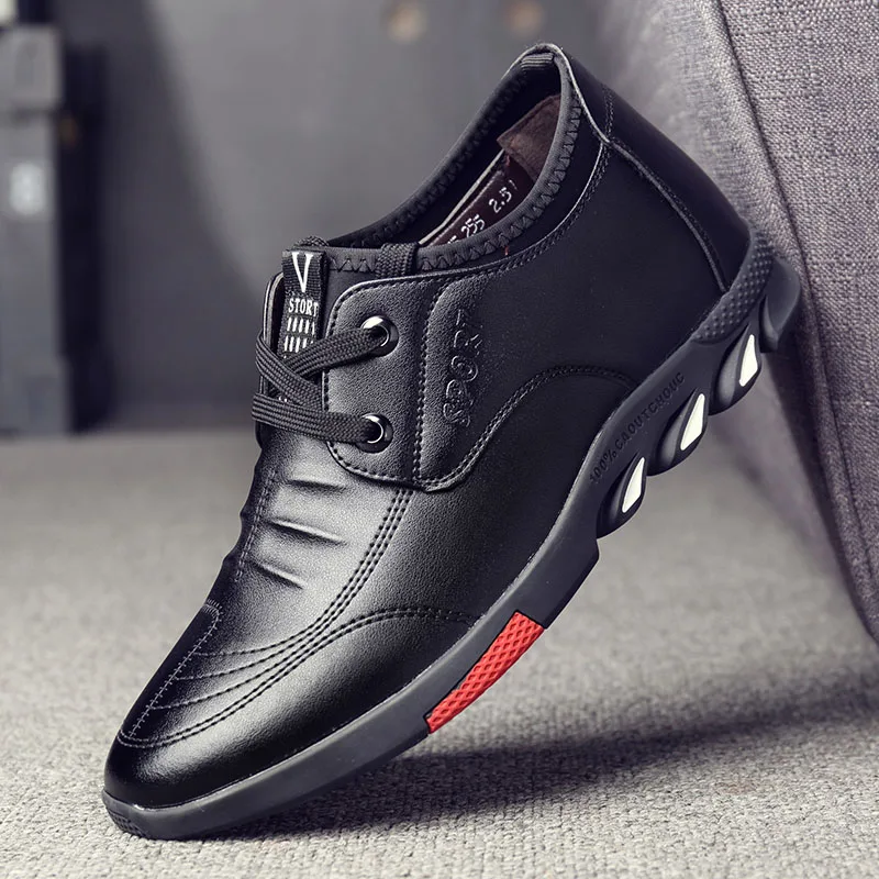 Black Flats Misalwa, 5 см, мужская кожаная повседневная обувь, мужские повседневные кроссовки, увеличивающие рост, Мужская обувь в британском стиле - Цвет: Black Flats