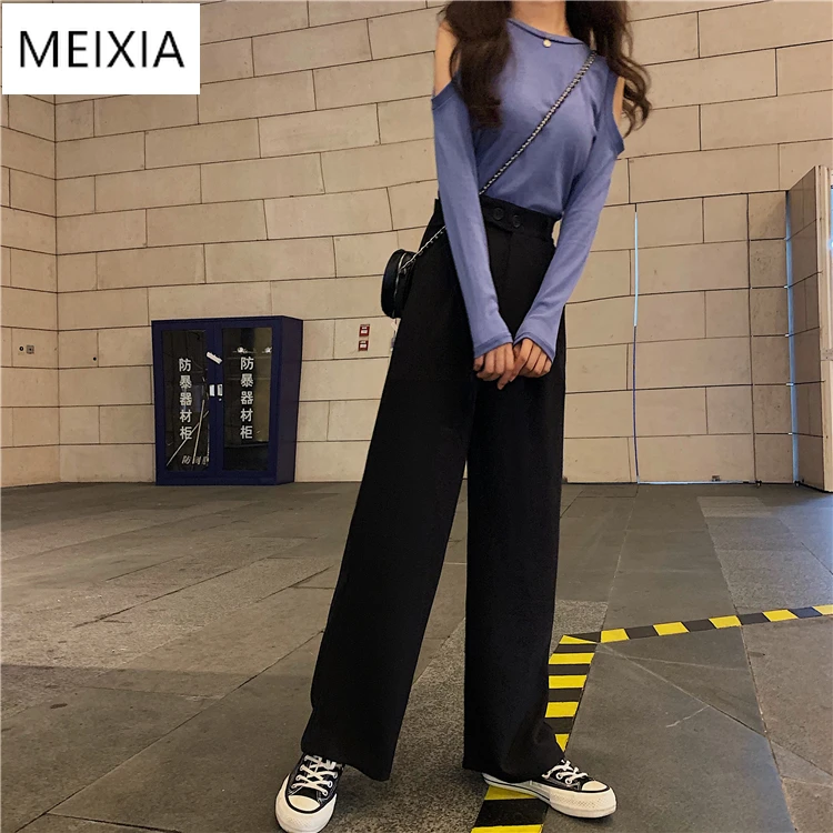 

MEIXIA Women's high waist wide leg trousers autumn new Korean version ins thin straight pants casual wide leg pants woman