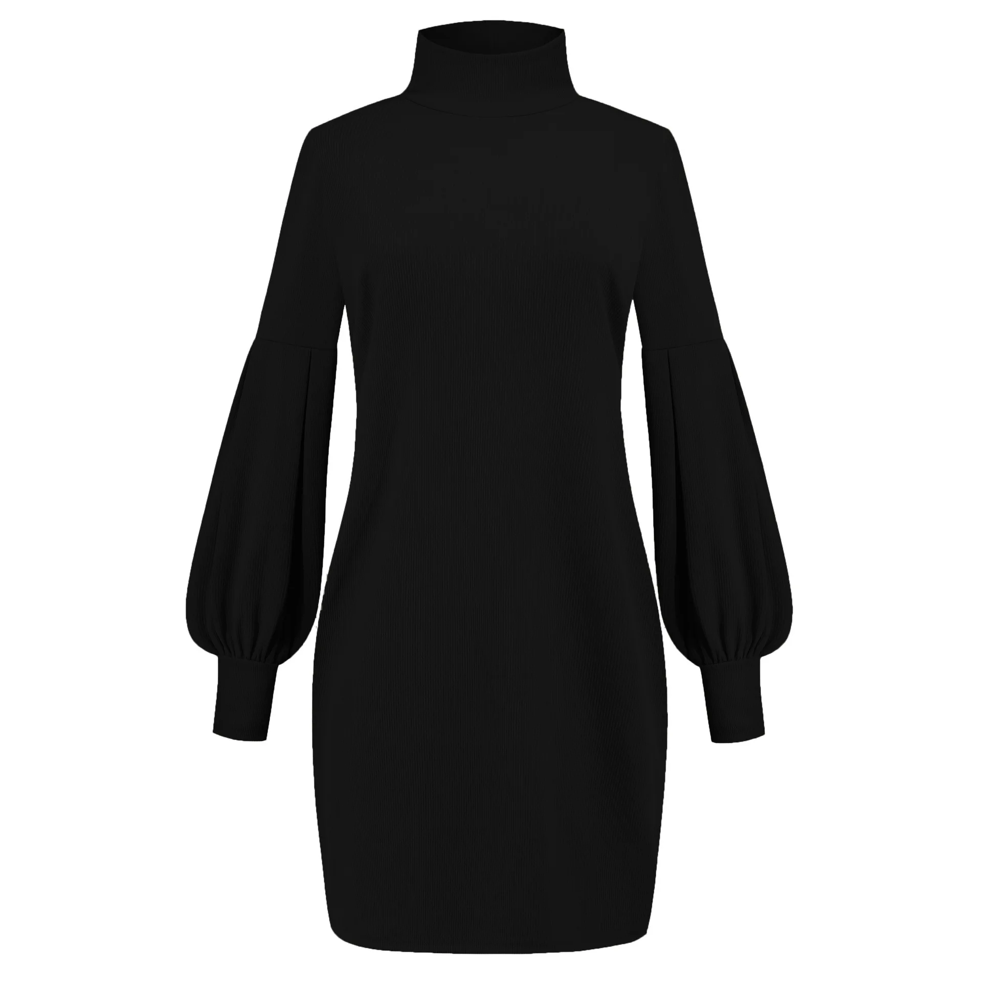 

Fashion Casual Dress Solid Color Long Lantern Sleeves & Short Slim Women Soft Chic Clothes