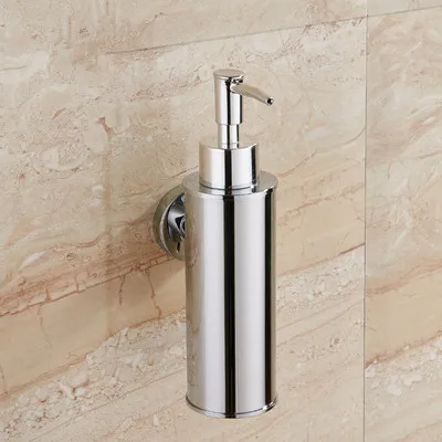 Liquid Soap Dispenser Hand Kitchen Sink Soap Container 304 Stainless Steel Gold Bathroom Shampoo Holder Wall Mounted Bottle - Color: round chrome