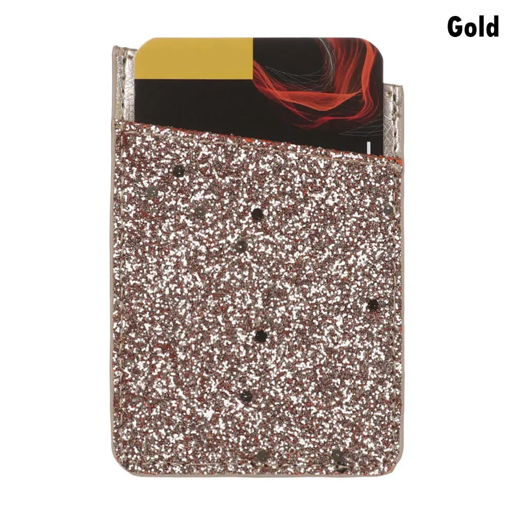 red 1PC PU Leather Sequins Cell phone Pocket Credit Card Holder For Phone Card Holder Sticker Adhesive Pouch Wallet Case - Цвет: red