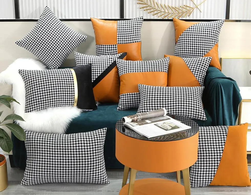 

Nordic modern minimalist light luxury hug pillowcase jacquard stitching houndstooth pillowcase sofa cushion cover