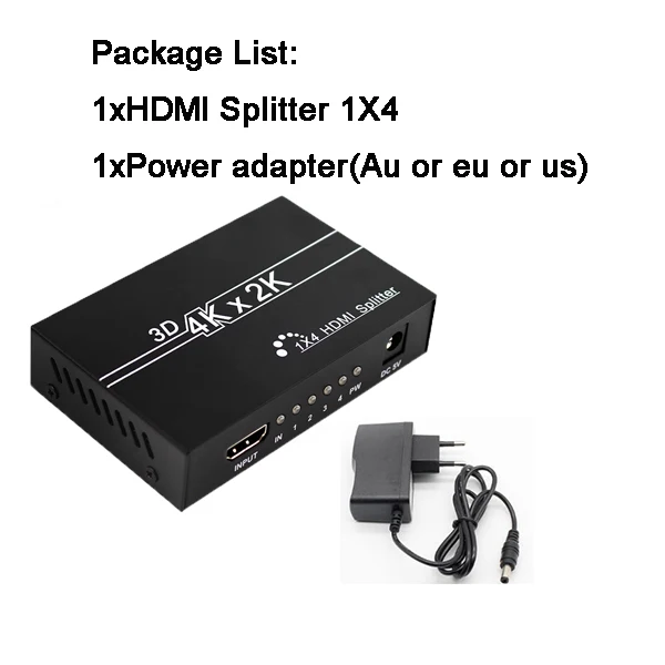 1x4 power adapter HDMI разветвитель 1X4 1x2 HDMI 1 в 4 выход 1 1 в 2 Выход 080P 3D адаптер переключатель для DVD ноутбук с HDTV монитором - Цвет: 1x4 power adapter