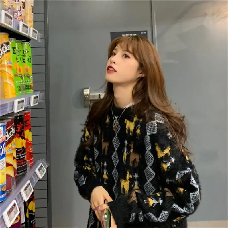 

Japanese sweet sweater women spring and autumn new mohair lazy wind cartoon thick sweater outer wear top
