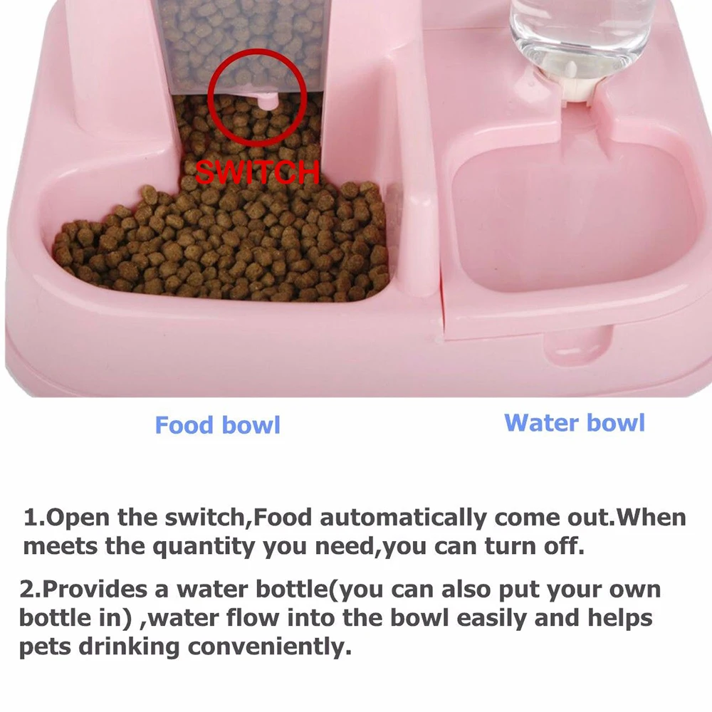 Multifunction 2In1 Pet Automatic Feeder Dispenser Dog Cat Drinking Feeding Bowl Dog Water Bottle Large Capacity Food Container