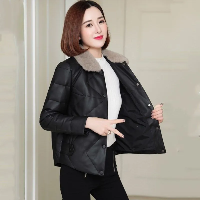 

KMETRAM Winter Jacket Women Faux Leather Jacket Women Faux Mink Fur Collar Parka Women Coat Korean Jackets Manteau Femme MY5222