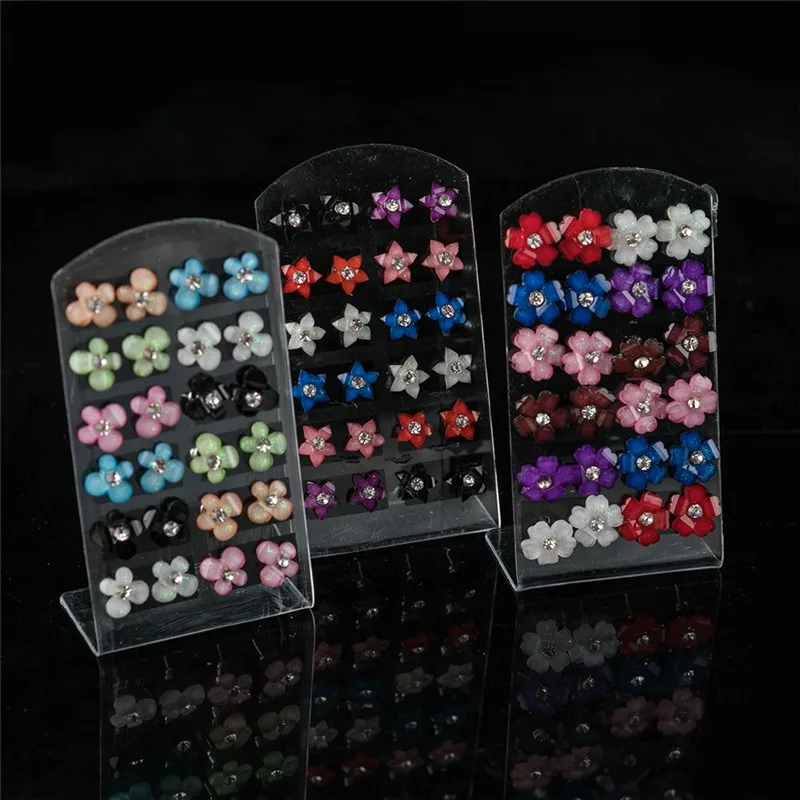 Женские серьги гвоздики с цветком из смолы 12 пар/Лот ювелирное изделие в