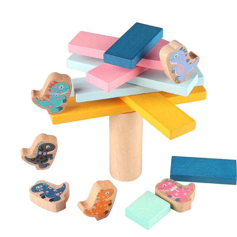 

Children's Wooden Balance Building Blocks Stacked Tall Dinosaur Educational Toys Cute Cartoon Baby Seesaw Assembling Board Game