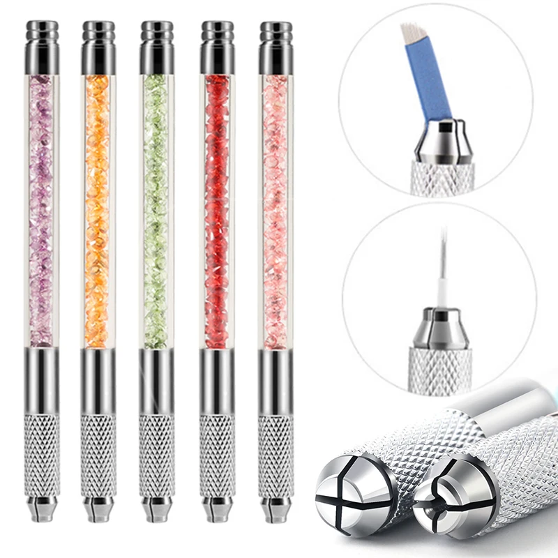 

Hot Manual Double Crystal Acrylic Tattoo Pen Microblading Permanent Makeup Eyebrow Lips Tools 2 Usage For Flat or Round Needles
