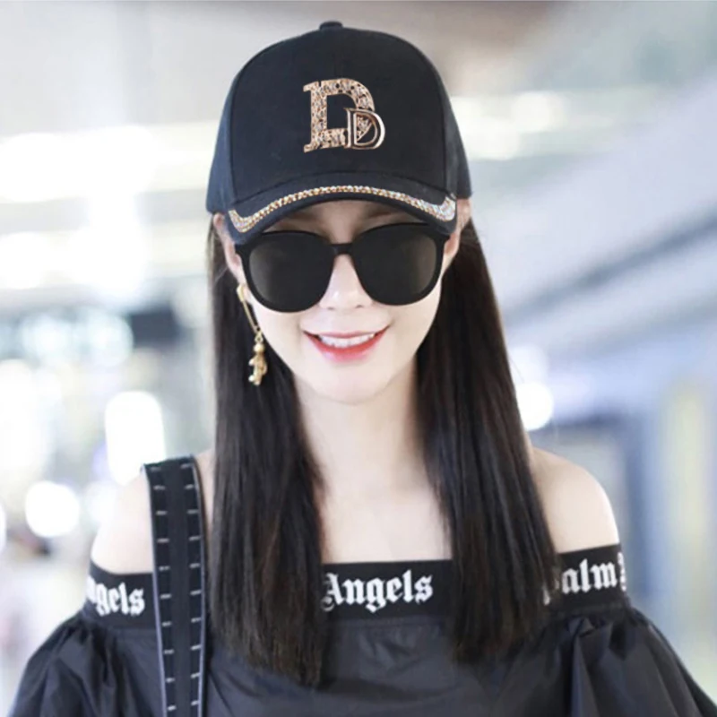 2021 New Letter D Baseball Cap Women rhinestone trend cotton bling Cap snapback hip hop cap UV protection Hat Women's Cap