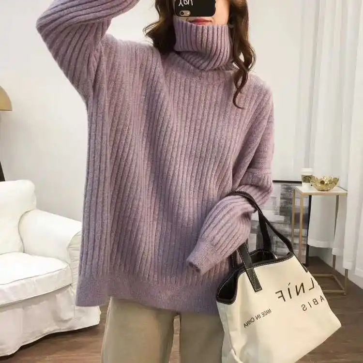 

Elegant Loose Turtleneck Thicken Women Sweater Fashion Long Sleeve Female Pullover Jumpers 2020 Winter Knitting Sweater
