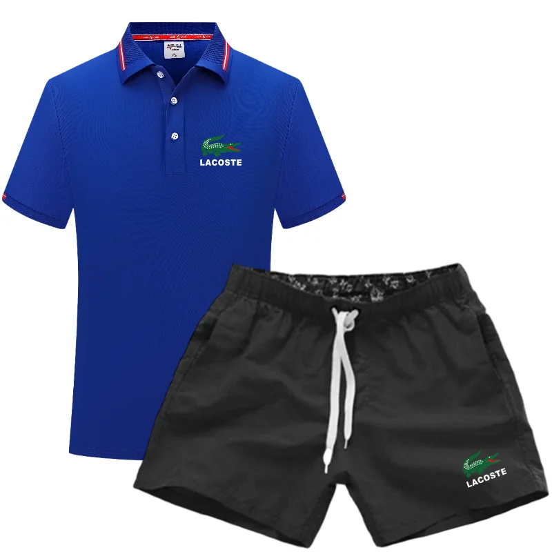 

Men's Sets New men's lapel short-sleeved POLO shirt T-shirt 2-piece summer Men's Clothing fashion light luxury brand suit