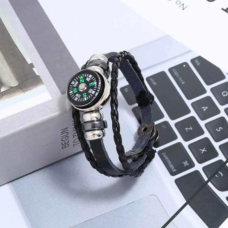Браслет с компасом кожаный плетеный браслет для выживания туризма рыбалки охоты