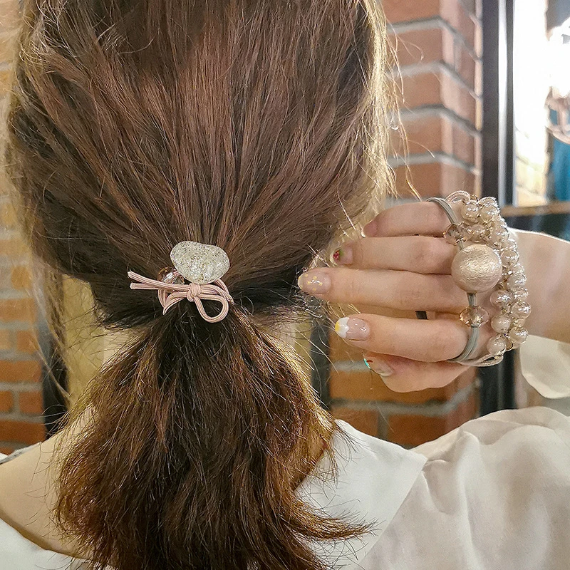 

Women Hair Ties Elastic Rubber Bands Bow Girl Resin Beads Heart Bow Knot Korean Hair Accessories Scrunchies