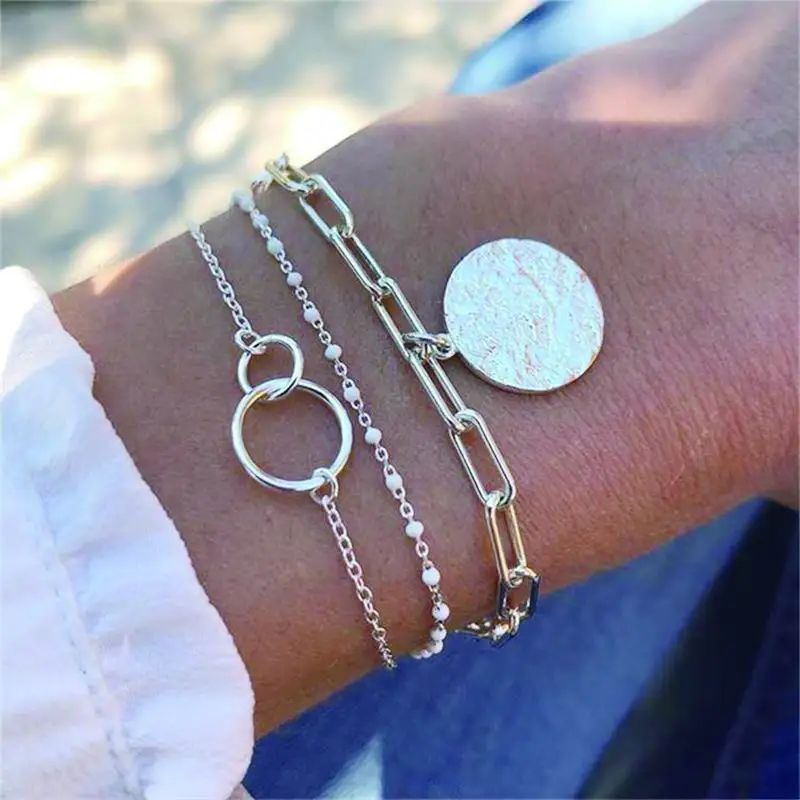 

Fashion Boho Charm Bracelets for Women Golden Retro Sequins Double Circle Beads Punk Chains Women Bracelet Bohemia Jewelry Sets