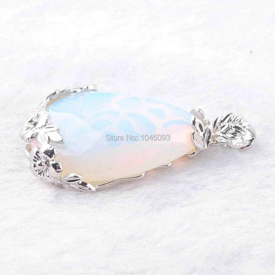 YOWOST Natural White Opal Gem Stone Teardrop Silver Plated Reiki Chakra Pendant Bead 1PCS QN3466 | Украшения и аксессуары