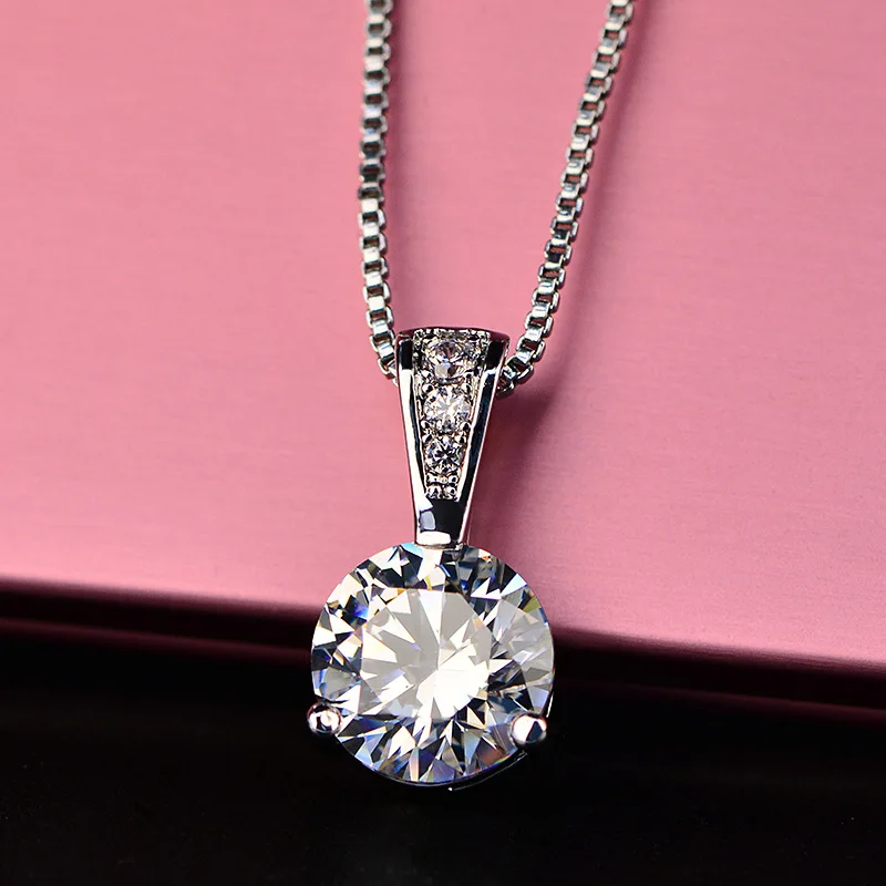 

Fashion Silver Color Pendants Necklaces For Women White Round AAA+ Zircon Crystal Clavicle Chain Luxury Necklace Ladies Jewelry