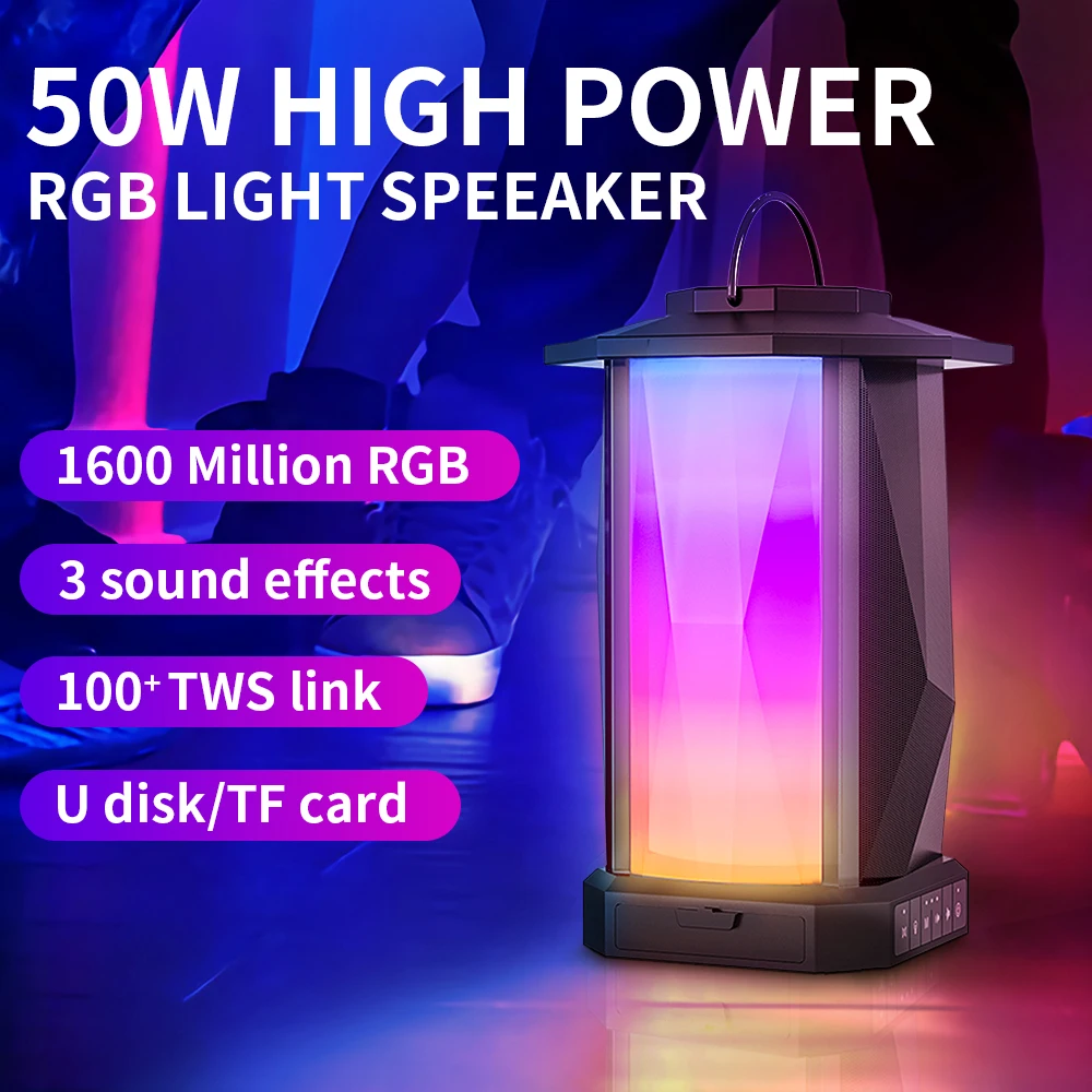 

Cyboris 100+ Device TWS Pairing 50W Blue Tooth Stereo Speaker Wireless Party Sound Bar 1600 Million RGB Light Speakers Box