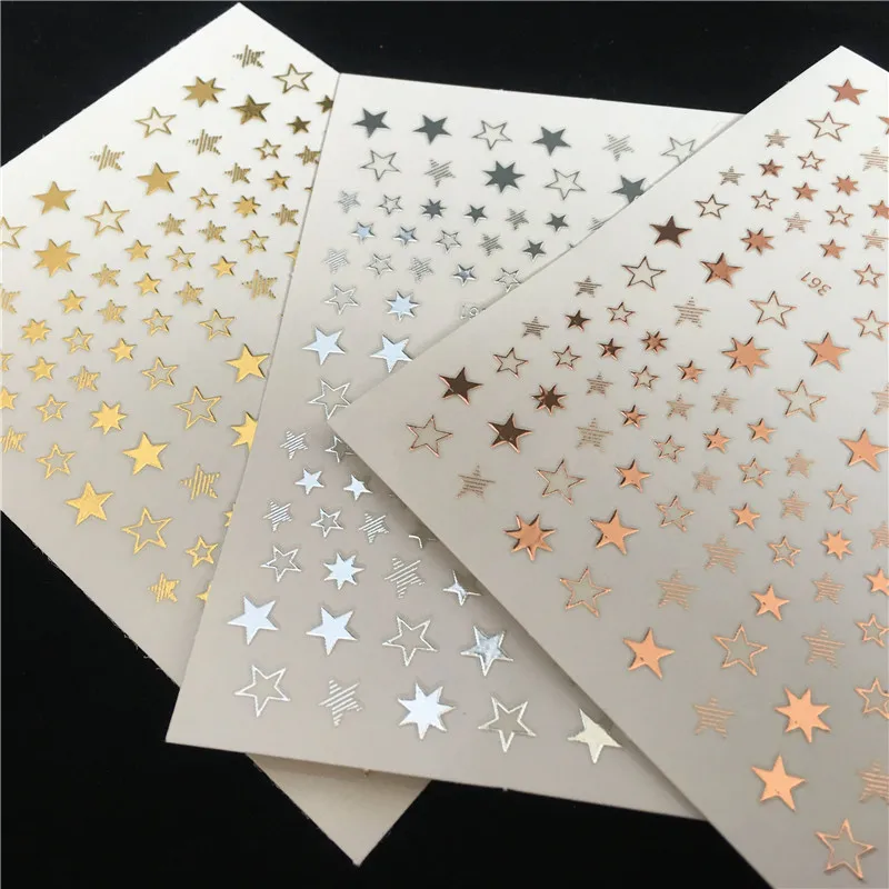 1 лист 3D милые звезды наклейки для ногтей розовое золото блестящие полые