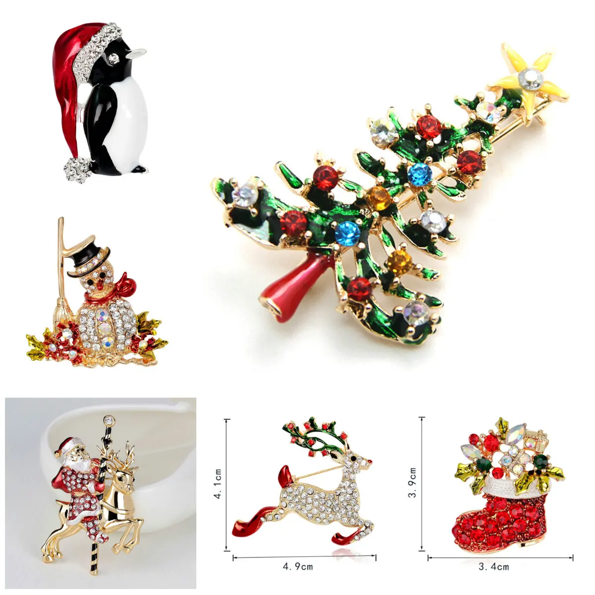 Кристалл Рудольф Elaphurus олень Пингвин снеговик чулок банты для елки Броши с