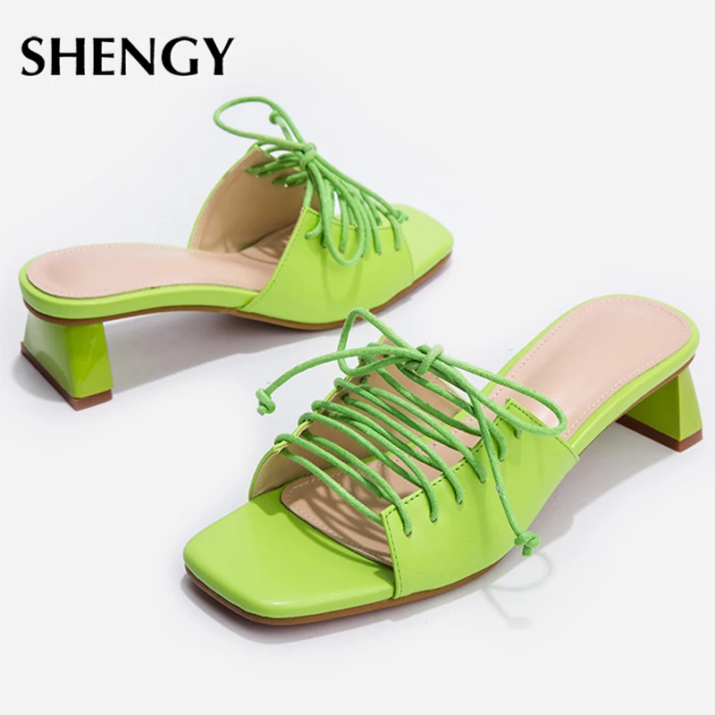 

2020 SHY Fashion Woman Pumps Summer 11cm High Heel Sandals Women Green Strappy Heels Lace Up Party Wedding Pumps