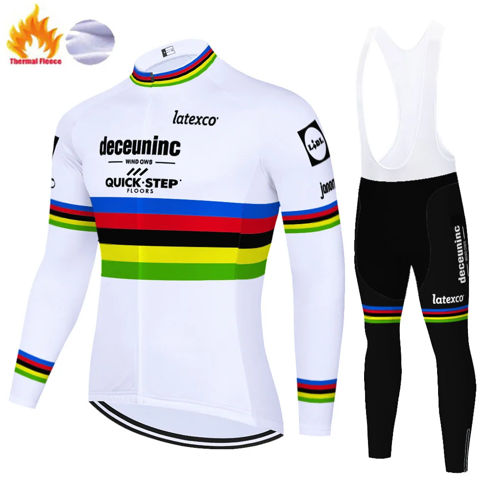 Термальность флис uniforme ciclismo hombre QUICK STEP Длинные рукава Велоспорт Джерси 9D