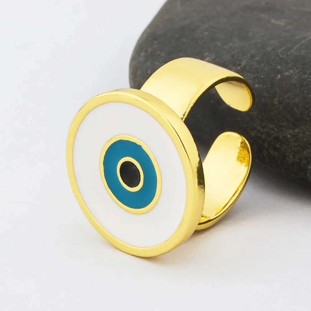 Кольца женские медные золотистые регулируемые с большим синим и белым глазом |