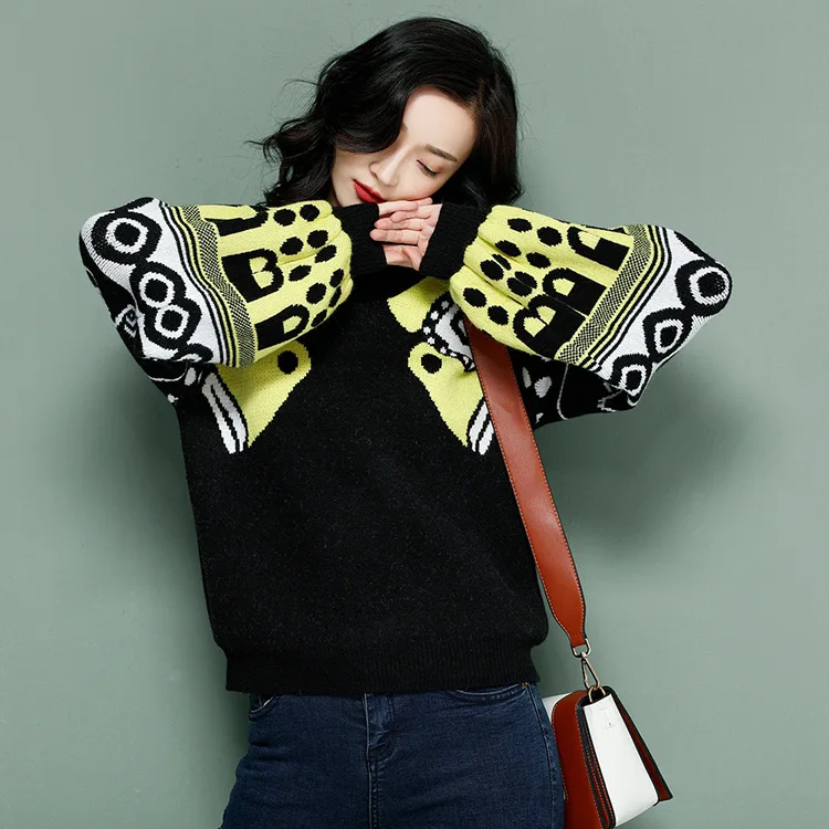 Women's Sweater Autumn and Winter Female Long Sleeve Pullovers Knit O Neck Womens Sweaters Lantern Oversized | Женская одежда