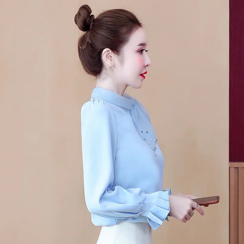 

CMAZ 2021 Spring and Autumn New Bow Long-Sleeved Chiffon Blouse Women's Top Western Style Small Shirt Bottoming Shirt Loose Slim