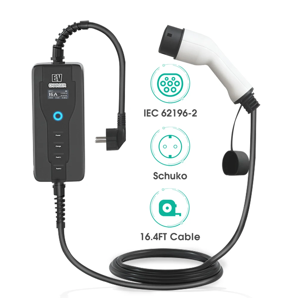 

16A Type2 Smart Battery Charger Car Charging for Electric Vehicle Ev Charging Station with IEC 62196 Plug Cable 5m