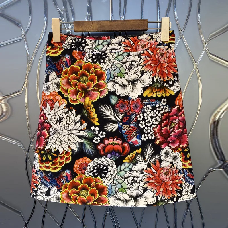 

2021 spring summer women runway fashion floral printed sexy bodycon pencil skirts ladies vintage mini skirt Y486
