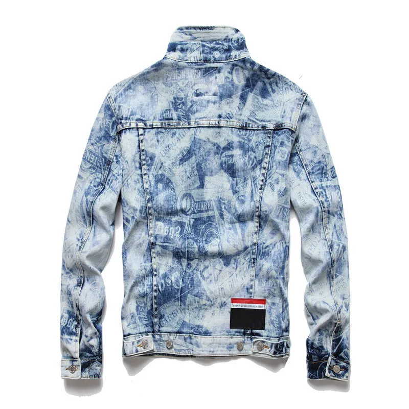

Fashion Brand Designer Printed Jeans Jacket For Men Slim Fit Washed Denim Trucker Coat Streetwear Outerwear Clothing