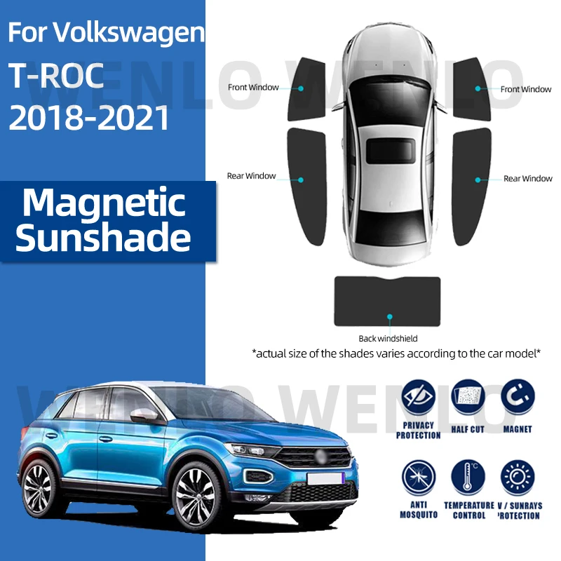 

For Volkswagen T-ROC 2018-2021 Magnet Sunshield Removable Sunshade Windshield Cover With Clip Visor Interior Mesh Sun Protector